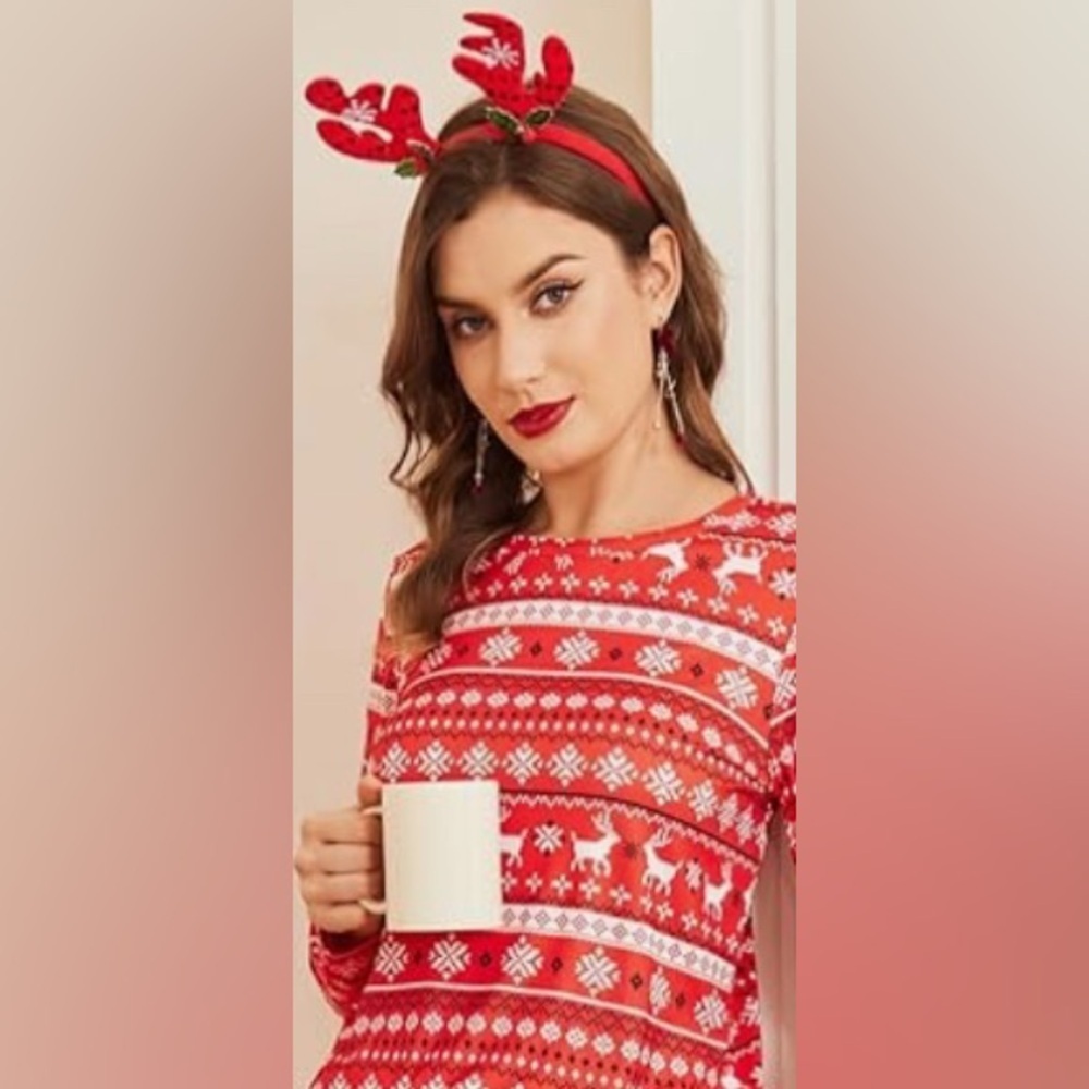 Red Festive Sweater with Reindeer Pattern